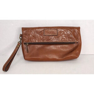 Patricia Nash Valerie Florence Brown Leather Wristlet Clutch Fold Over Tooled